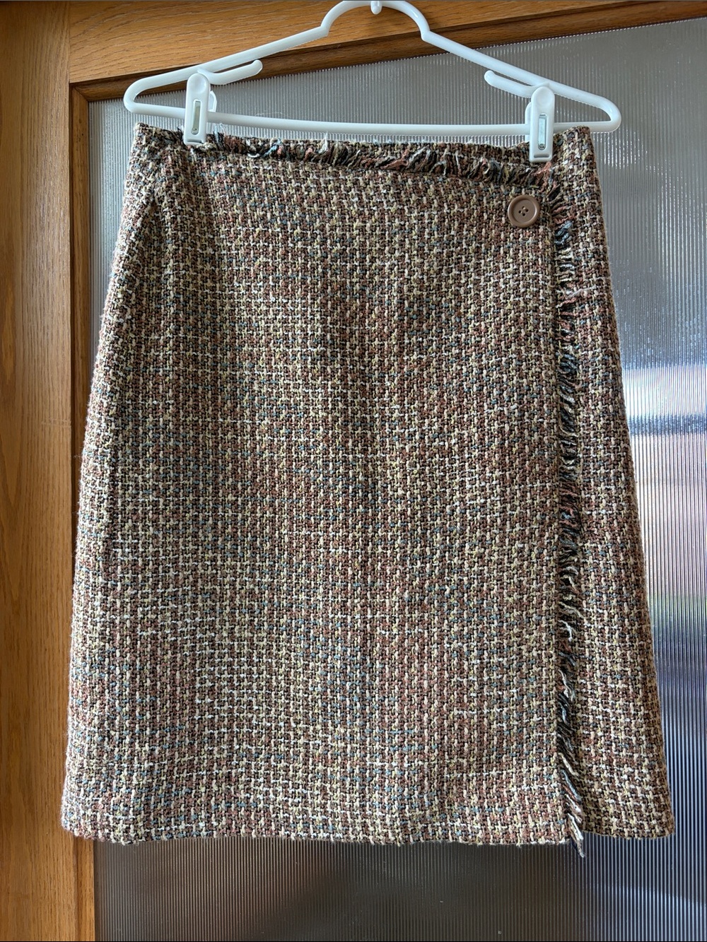 Dalia Brown Tweed Pencil Skirt with Fringe Trim